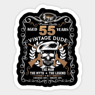 Skull Aged 55 Years Vintage 55 Dude Sticker